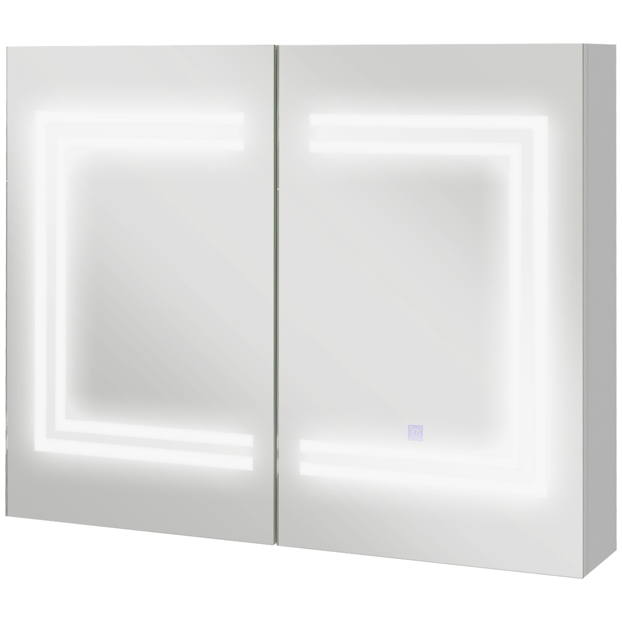 kleankin Bathroom Mirror Cabinet with LED Light, 80 x 65cm Bathroom Cabinet with Mirror, Soft Close Door, 3-Color Dimmable, Adjustable Shelves, Gloss White