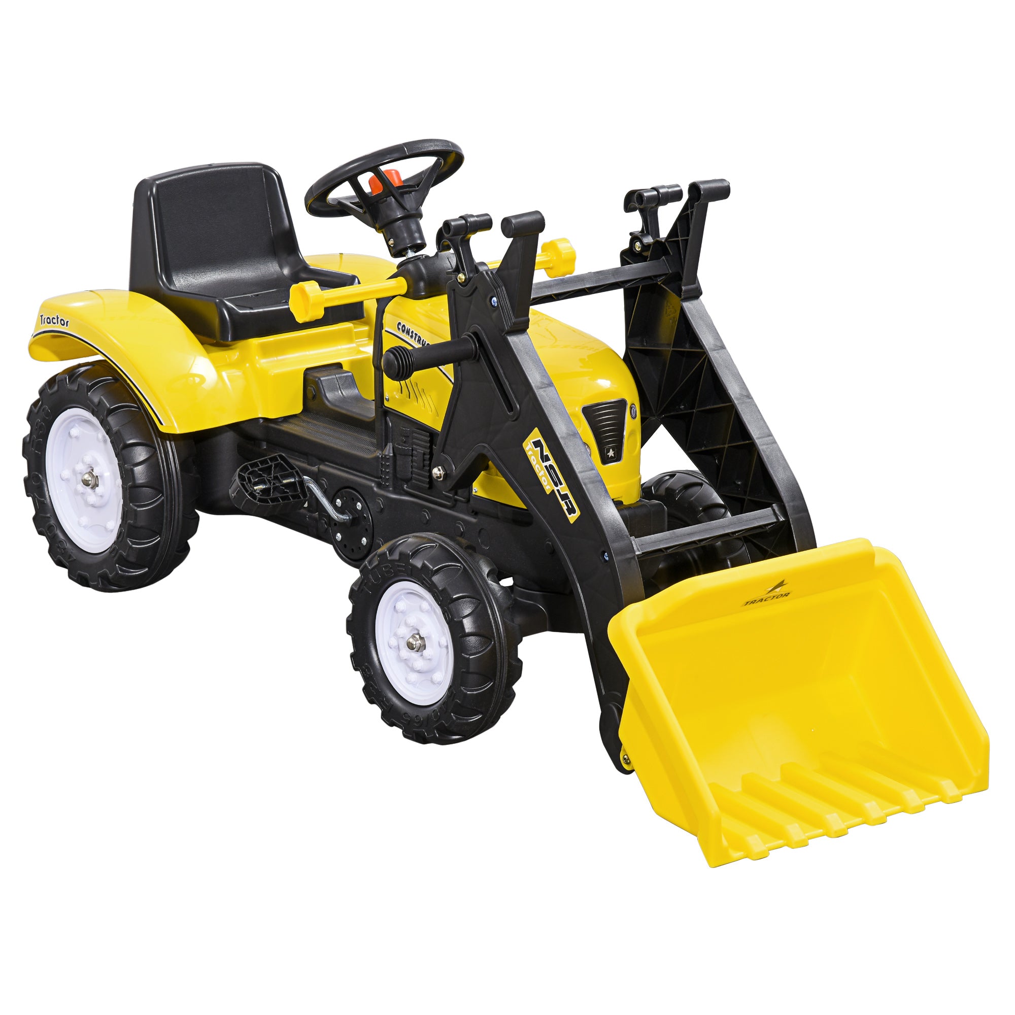 Pedal Excavator for Kids from 3 Years with Front Loader and Steering Wheel, Yellow
