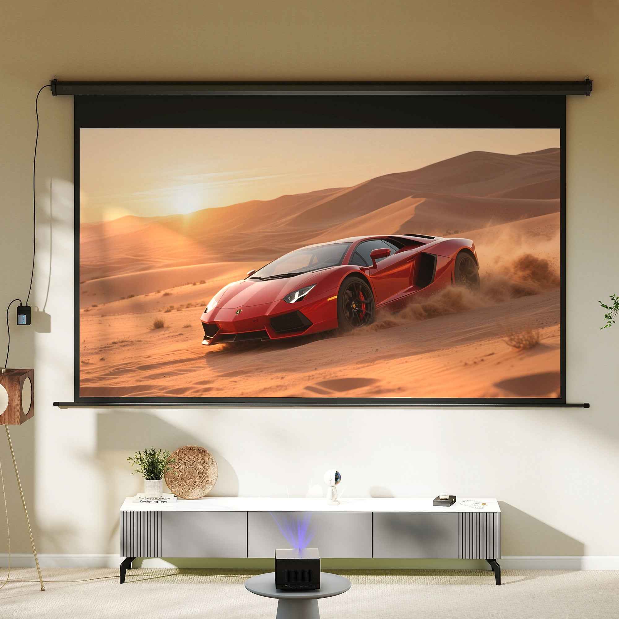 HOMCOM 120" 16:9 Motorized Projector Screen with Remote Control, Wall and Ceiling Mount, Black