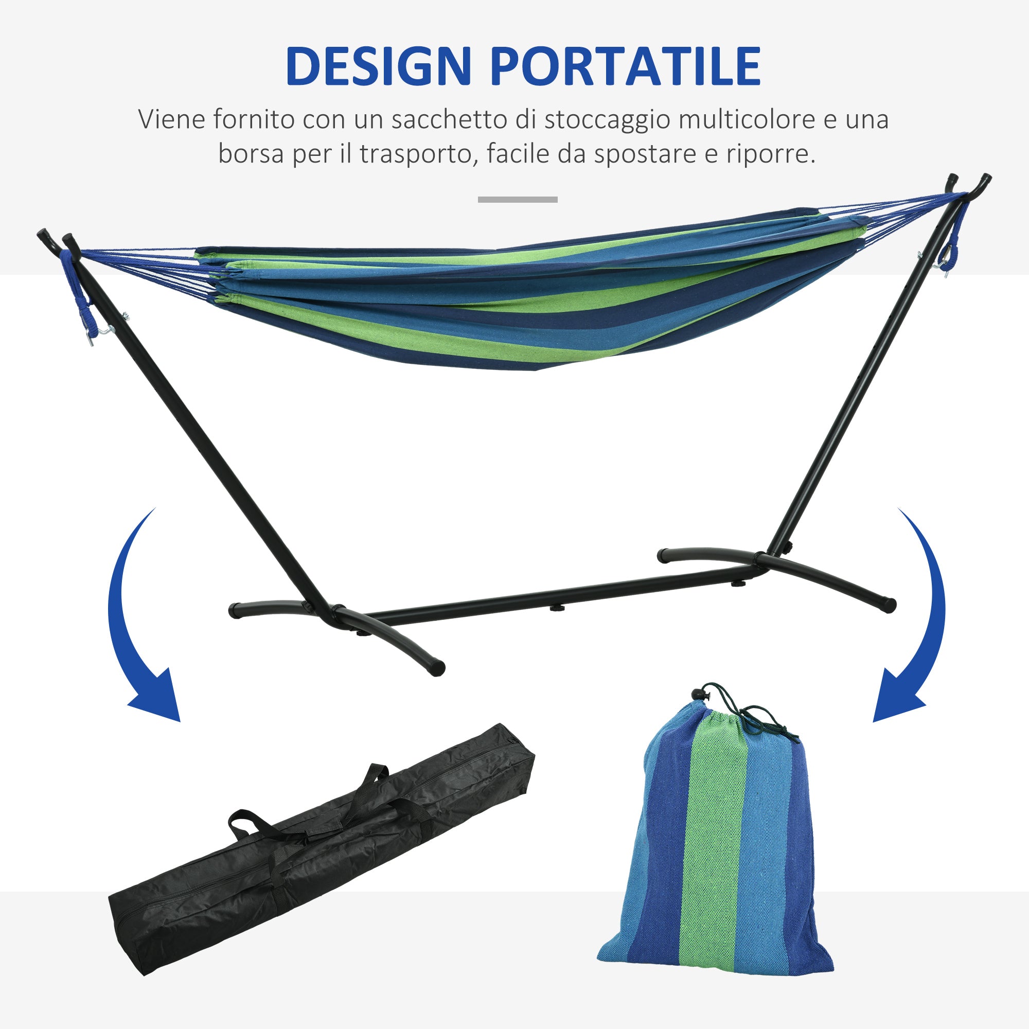 Outsunny Freestanding Hammock with Stand, Adjustable Height and Carry Bag, 298x117x105 cm, Green