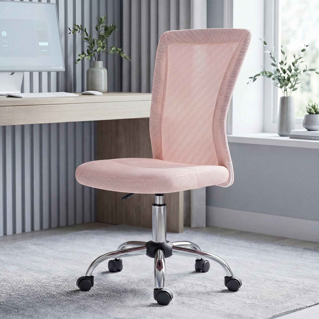 Vinsetto Ergonomic Swivel Office Chair Without Armrests, Breathable Mesh Fabric, Adjustable Height, Pink