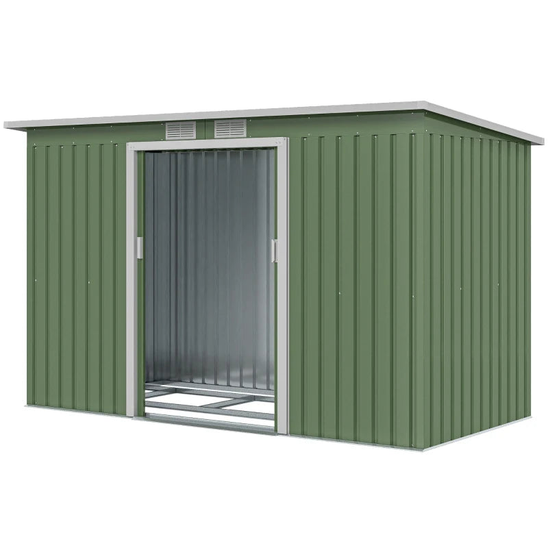 Steel Sheet Garden Tool Shed, Steel Garden Storage Shed with Sliding Doors, 280x130x172cm, Light Green