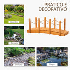 Outdoor Wooden Bridge with Hemp Sides, Fir Wood Structure, 150x58x58.5cm, Orange