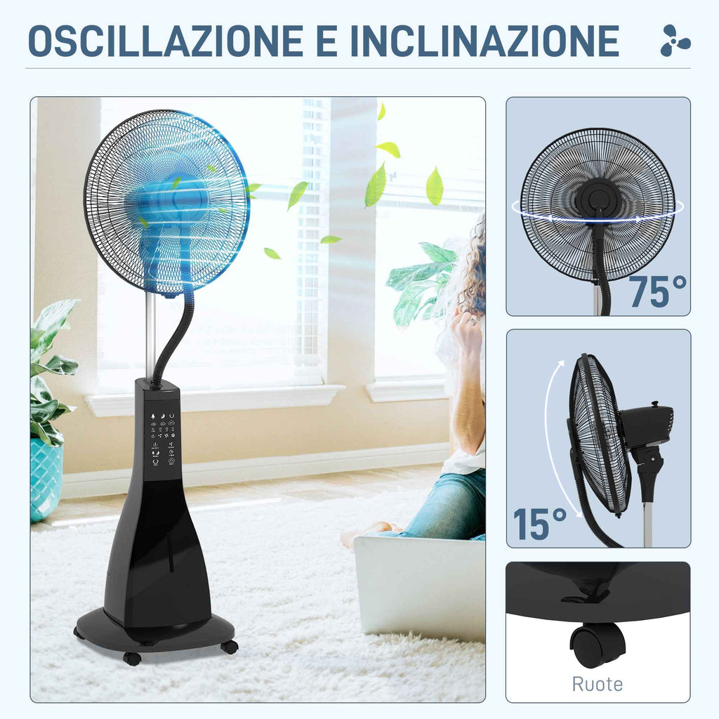 Misting Fan with 3L Tank, 3 Modes and 3 Speeds, 44.5x38.5x120 cm, Black