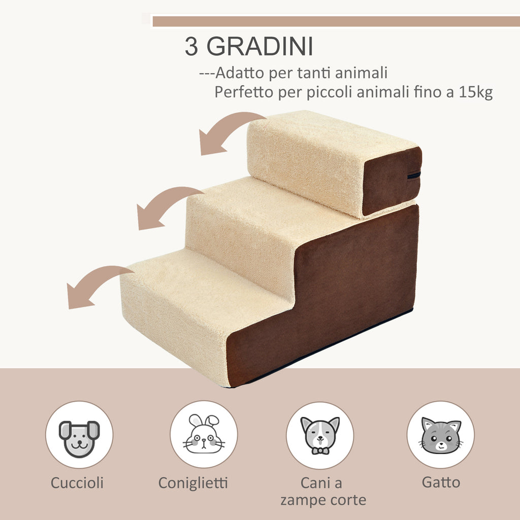 3-Step Removable Non-Slip Dog and Puppy Ladder, Beige and Brown, 54x40x39cm