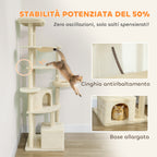 200cm High Multi-Level Cat Tree with 2 Houses, 2 Beds and Hammock, Structure for 2-3 Cats, Beige