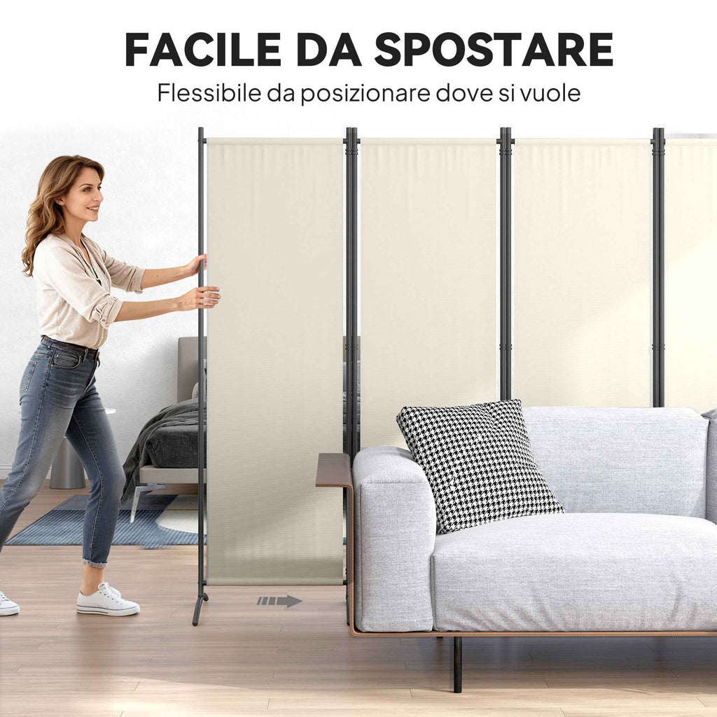 Outsunny 4-Panel Folding Indoor and Outdoor Room Divider, 221x50x172cm, Cream