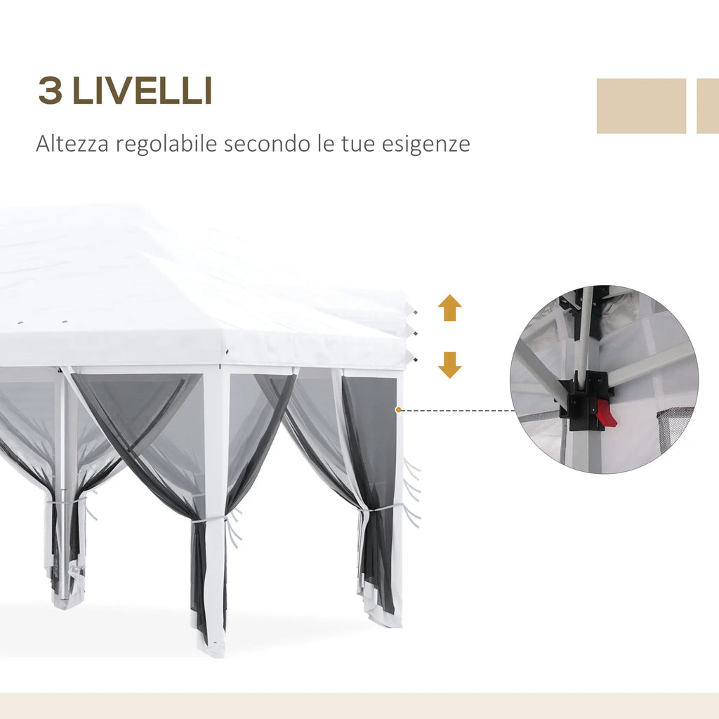 6x3m Folding Gazebo in Steel with 6 Mosquito Net Curtains, Cream Color - Borge' Group Limited