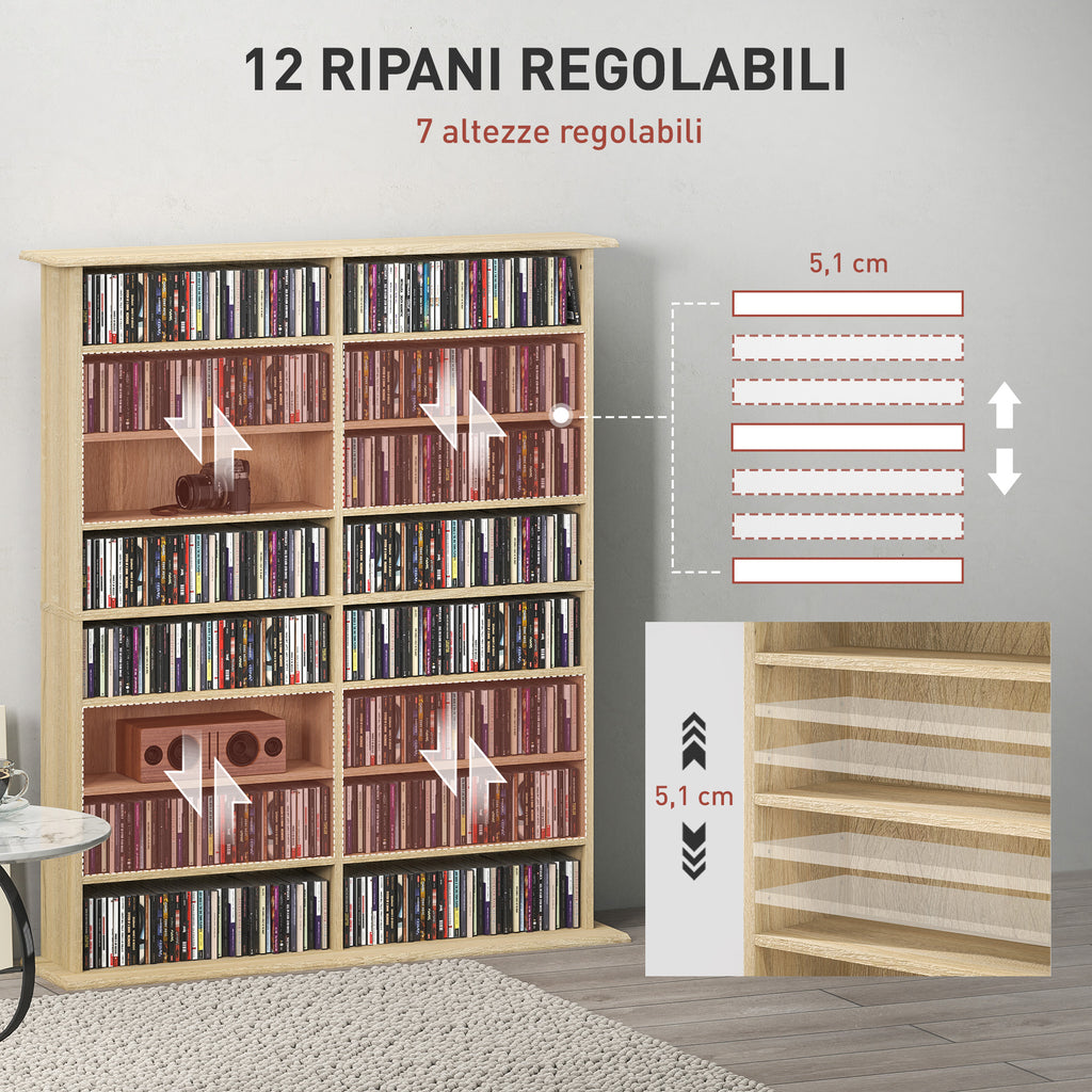 HOMCOM 16-Tier Modern Design Wooden CD Bookcase, 106.5x24x126.3 cm, Natural
