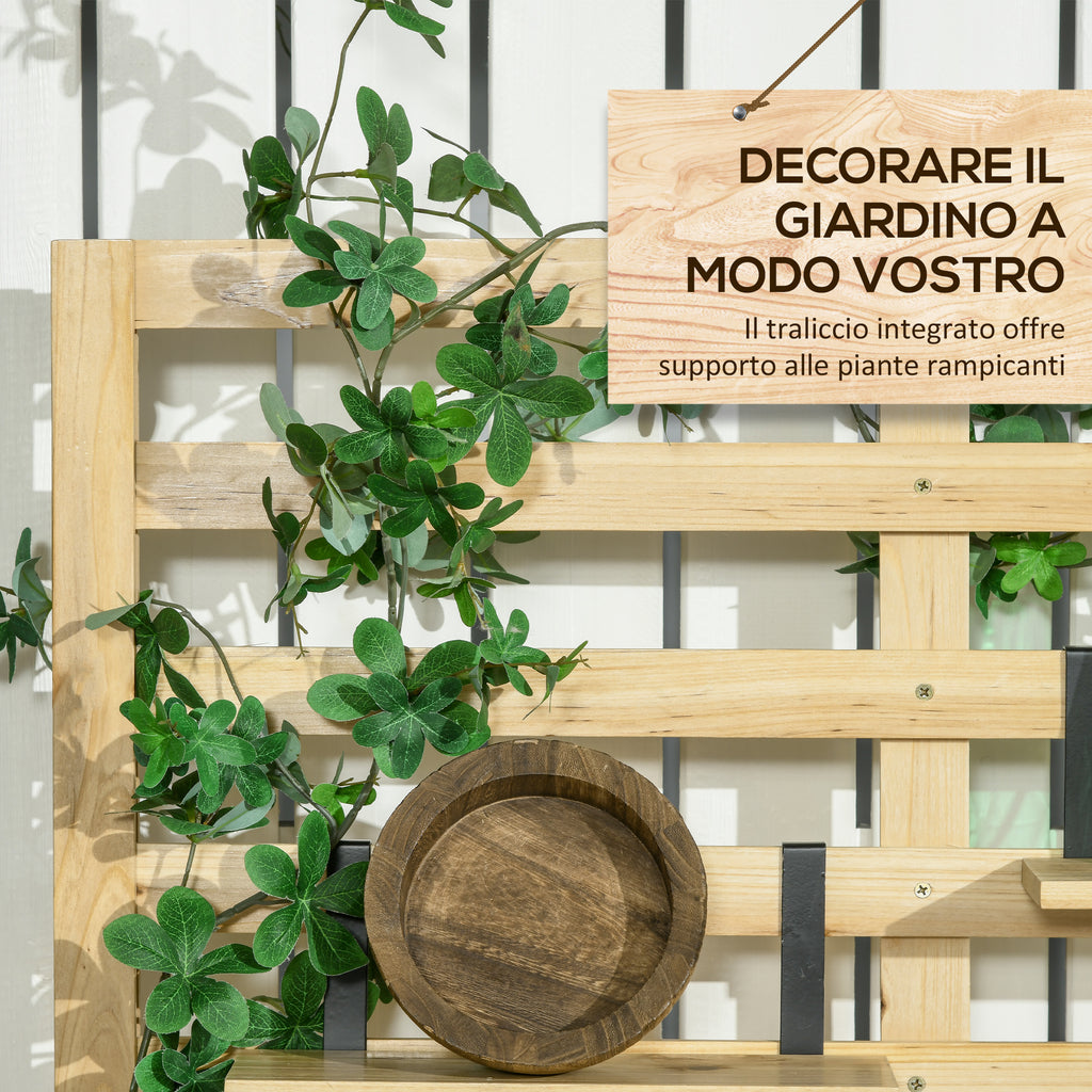 Outsunny Garden Storage Bench with Trellis and 4 Wooden Shelves with Magnetic Closure, 80x45x160 cm