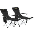 Set of 2 Folding Camping Chairs with Detachable Footrest and Cup Holder, 82x50/100x88 cm, Black