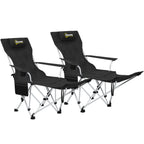 Set of 2 Folding Camping Chairs with Detachable Footrest and Cup Holder, 82x50/100x88 cm, Black