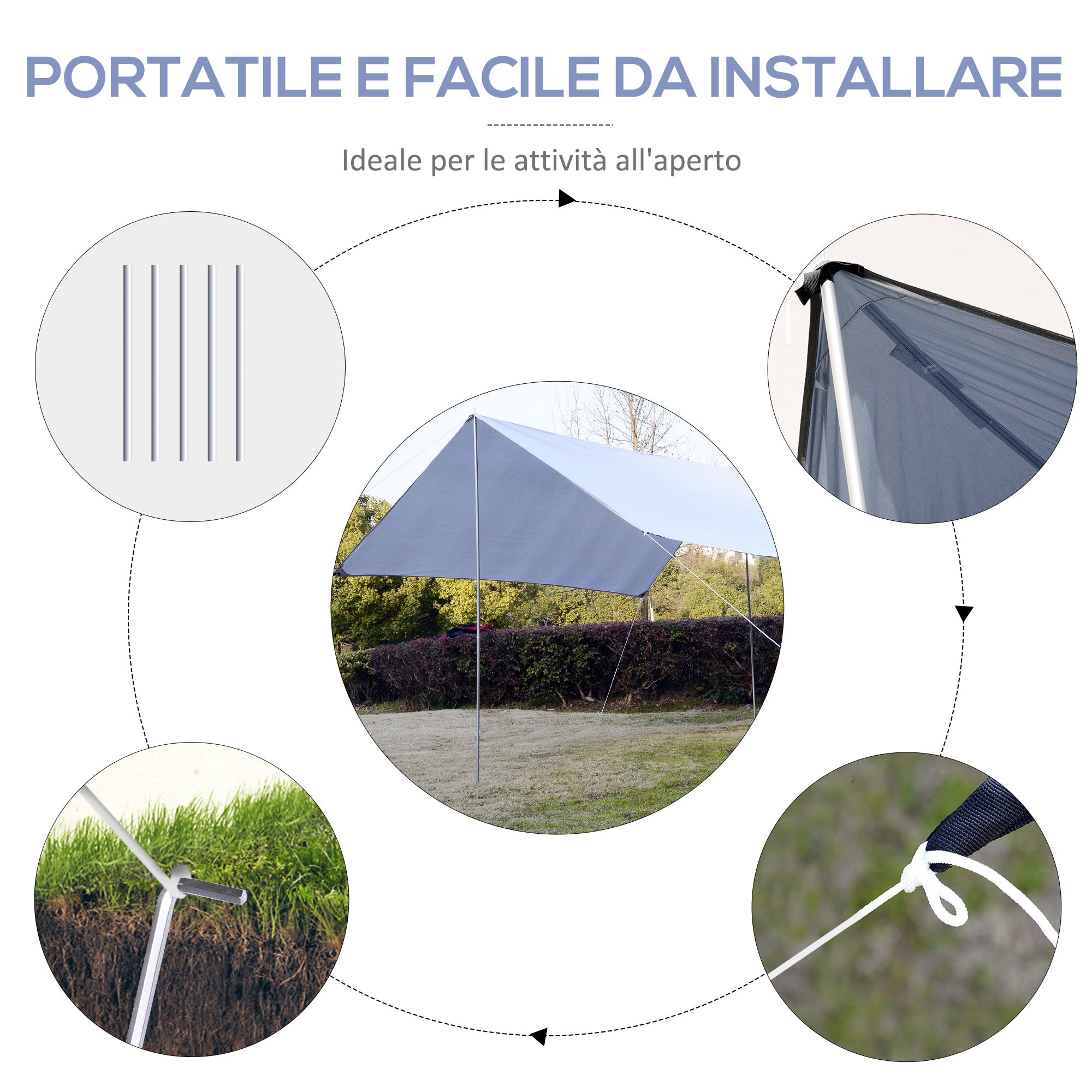 Portable Awning 3x3 m, Waterproof Awning for Camping and Beach, White