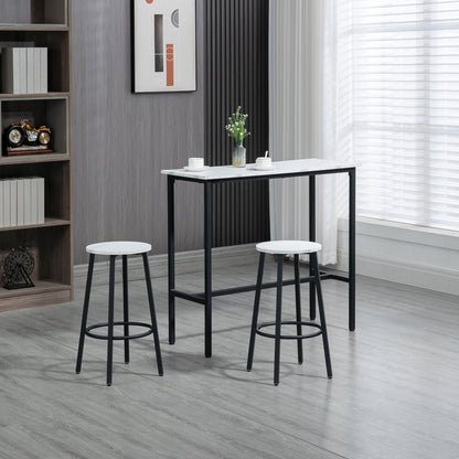 MARLI - 3 Piece Set with Rectangular Table and 2 Bar Stools in Chipboard, MDF and Steel, White and Black