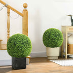 HOMCOM Set of 2 Artificial Boxwood Plants in PE, Ø40 cm, for Indoor and Outdoor Use, Green