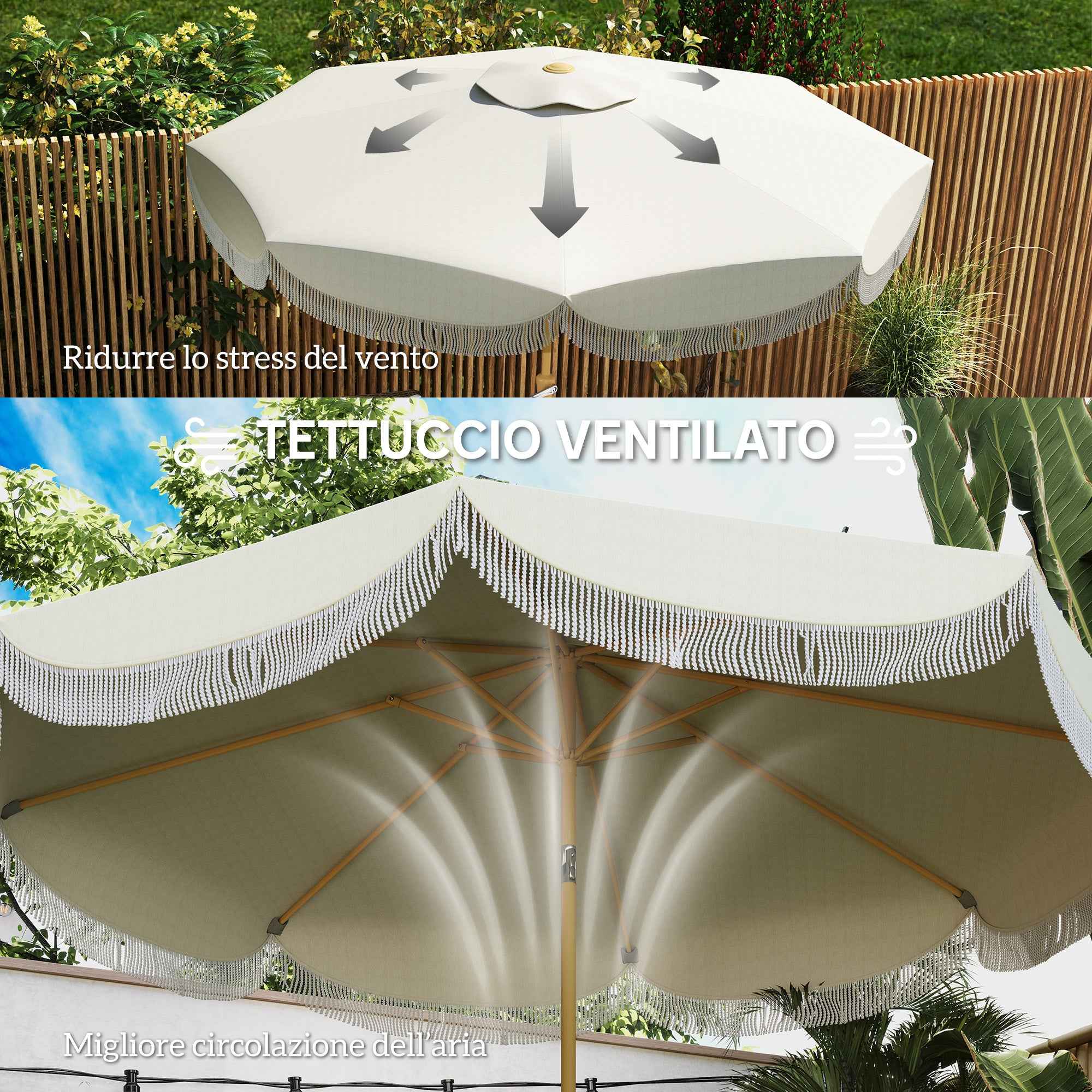 Outsunny 2.7x2.4m Round Garden Umbrella with Crank Handle, Metal and Polyester, Beige