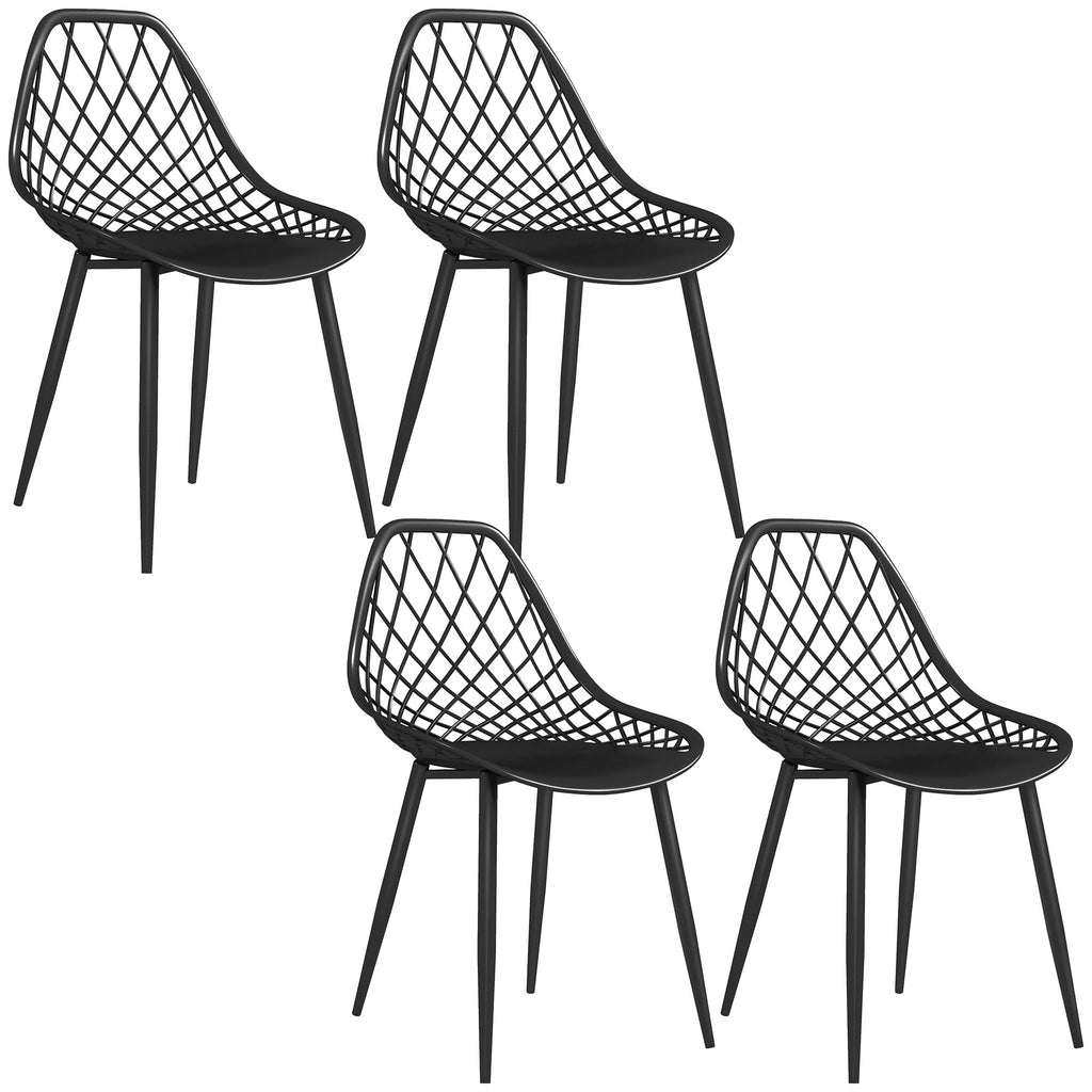 Set of 4 Modern Dining Chairs with Perforated Backrest in Plastic and Metal Legs, Black
