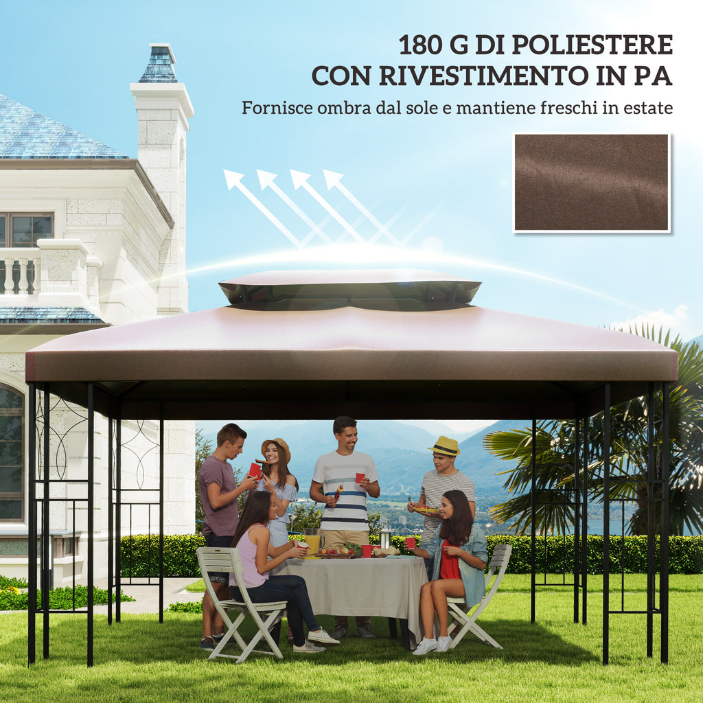 Garden Gazebo Cover Replacement Roof Anti-UV Waterproof Polyester 3x4m, Brown