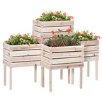 Raised Vegetable Garden Bed with 4 Plant Pots, 50x30x60cm, Natural Wood - Borge' Group Limited