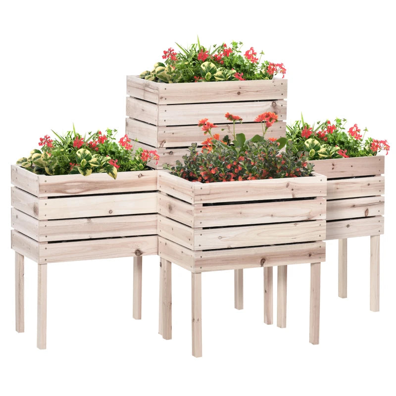 Raised Vegetable Garden Bed with 4 Plant Pots, 50x30x60cm, Natural Wood - Borge' Group Limited