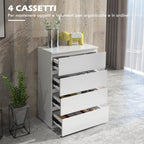 4 Drawer Wooden Chest of Drawers, Modern and Multipurpose Bedroom Dresser, 55x33x80 cm, White