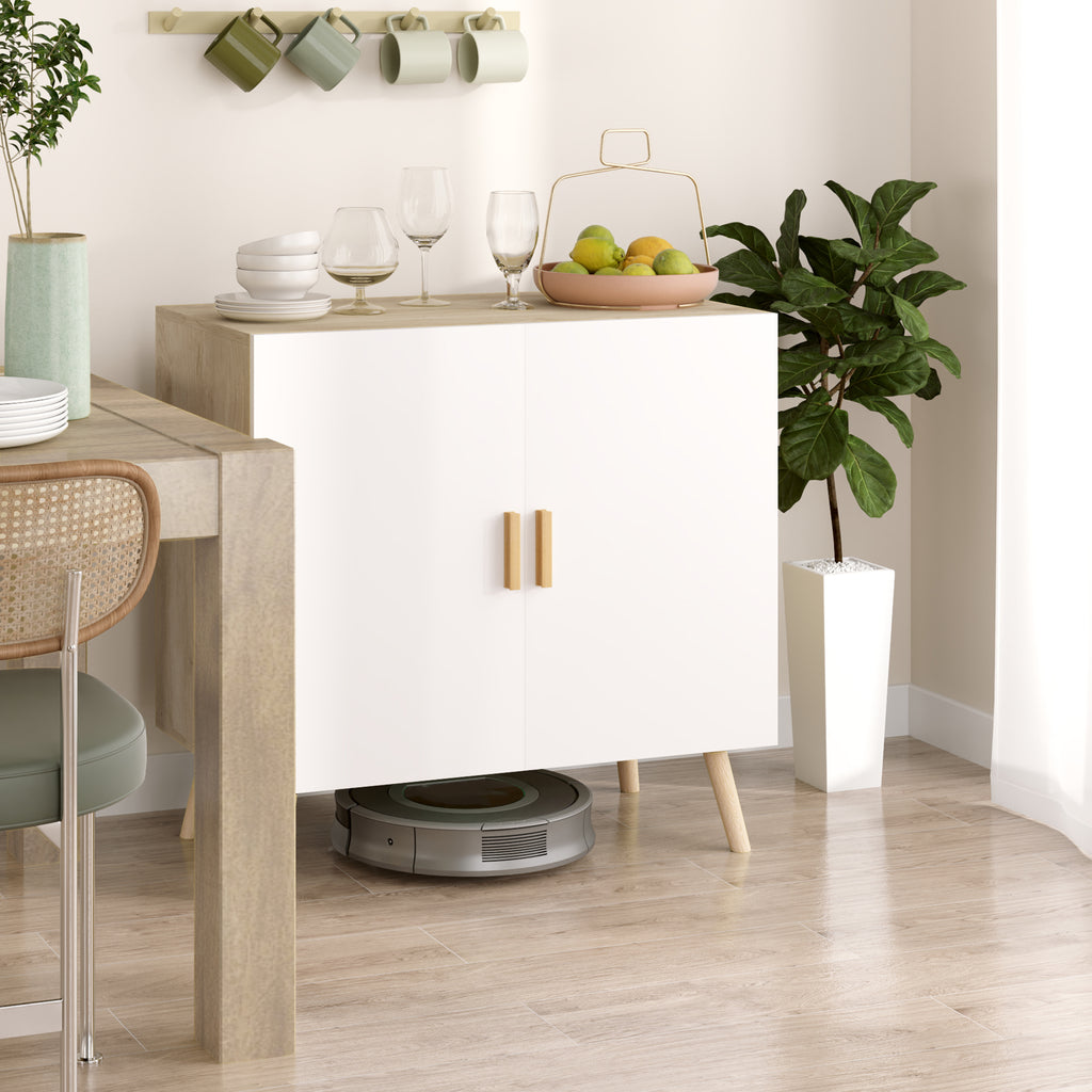 Multipurpose Cabinet with 3-Level Adjustable Shelf and Raised Base, in Wood, 76x41.2x74 cm, White and Oak