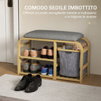 Entrance Shoe Rack Bench with Padded Seat, Slatted Design and Removable Basket, 70x30x45 cm, Wood
