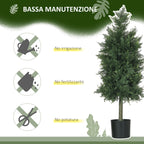 HOMCOM Set of 2 Fake Cedar Plants in PE with PP Plastic Pot, in Steel and Cement, 38x12.5x90 cm, Green - Borgè
