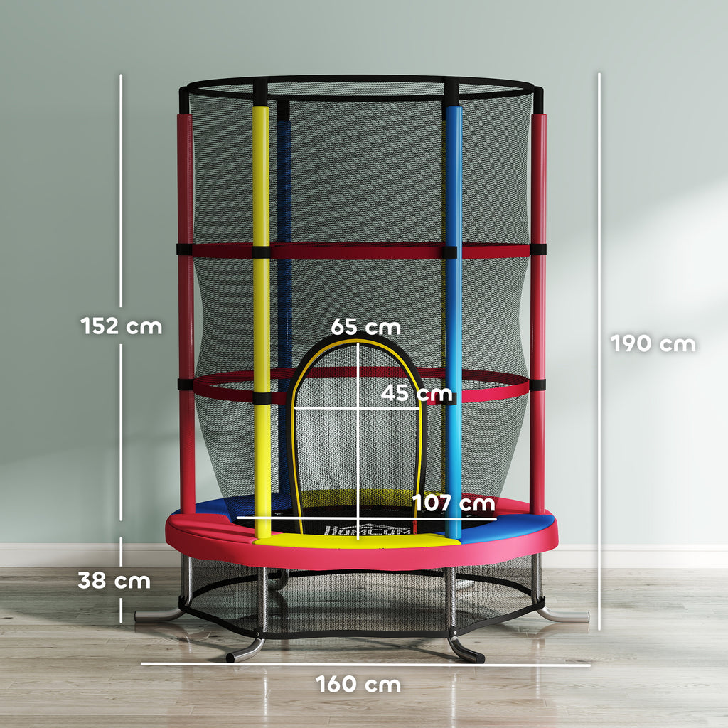 HOMCOM Trampoline for Children 3-6 Years with Safety Net, Without Springs, Ø160x190 cm, Multicolored