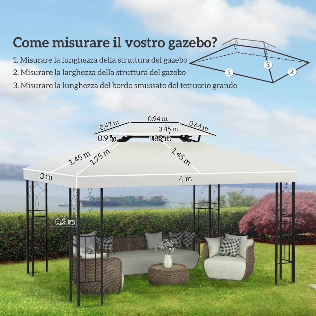 Outsunny 3x4m Waterproof Polyester Garden Gazebo Cover Replacement Roof, Beige