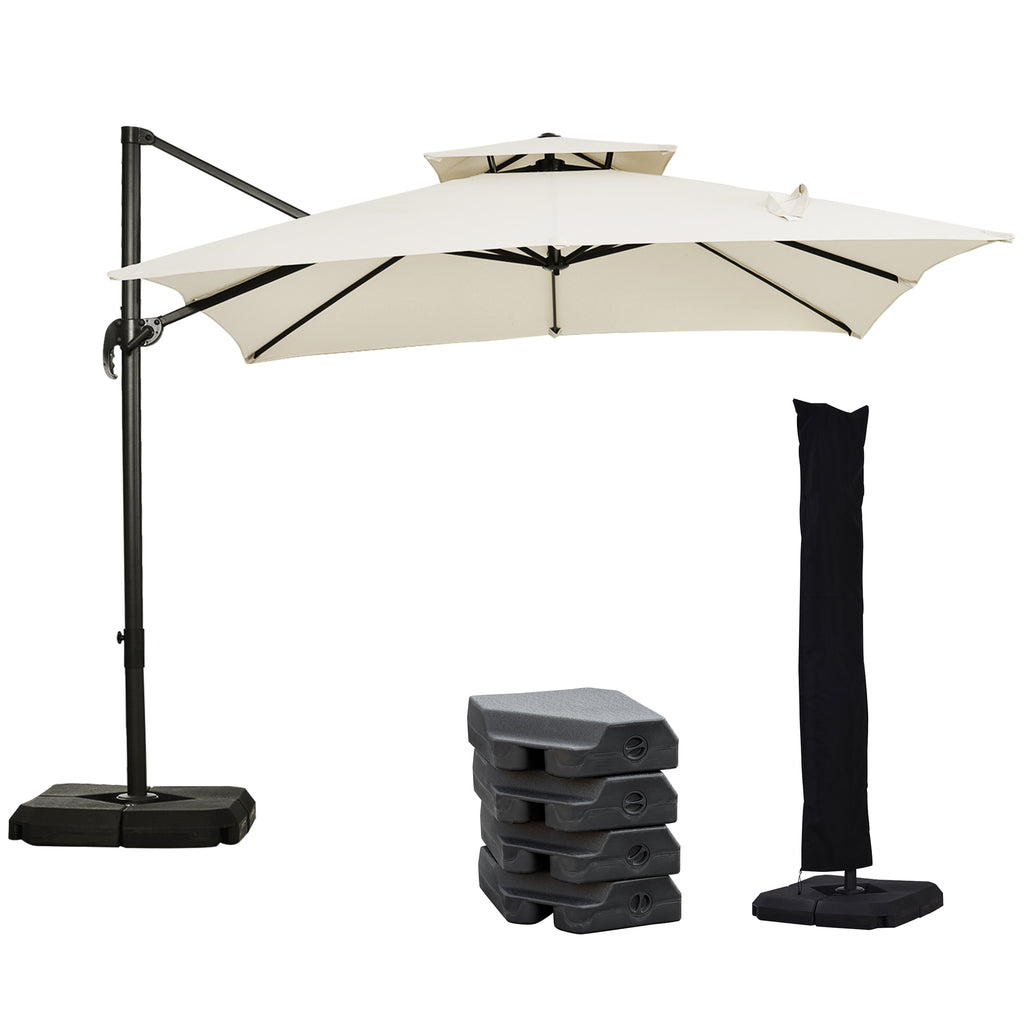 Double Cantilever Umbrella with Crank, Cross Base and Weights, 268x268x265 cm, Beige