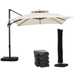 Double Cantilever Umbrella with Crank, Cross Base and Weights, 268x268x265 cm, Beige