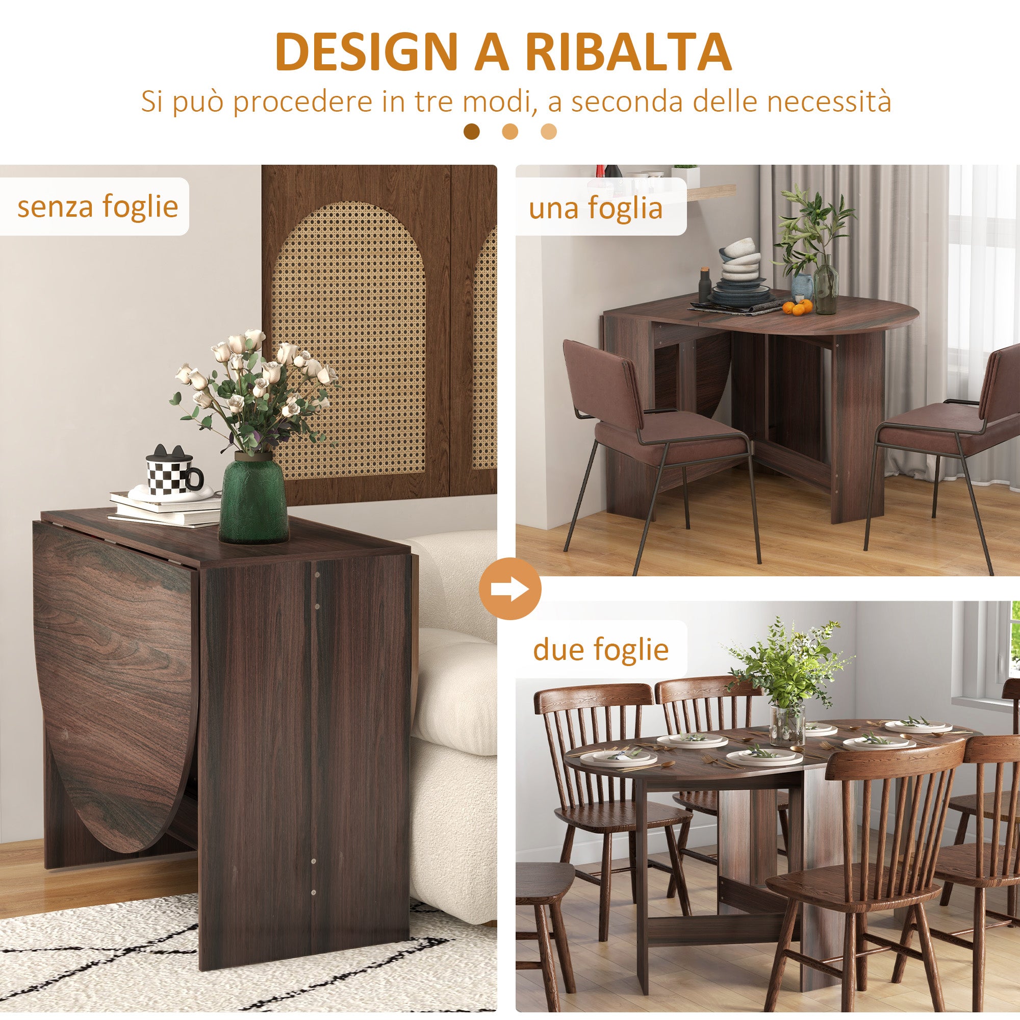 HOMCOM Folding Table with 2 Oval Flaps, Space-Saving Wooden Console, Brown - Borgè