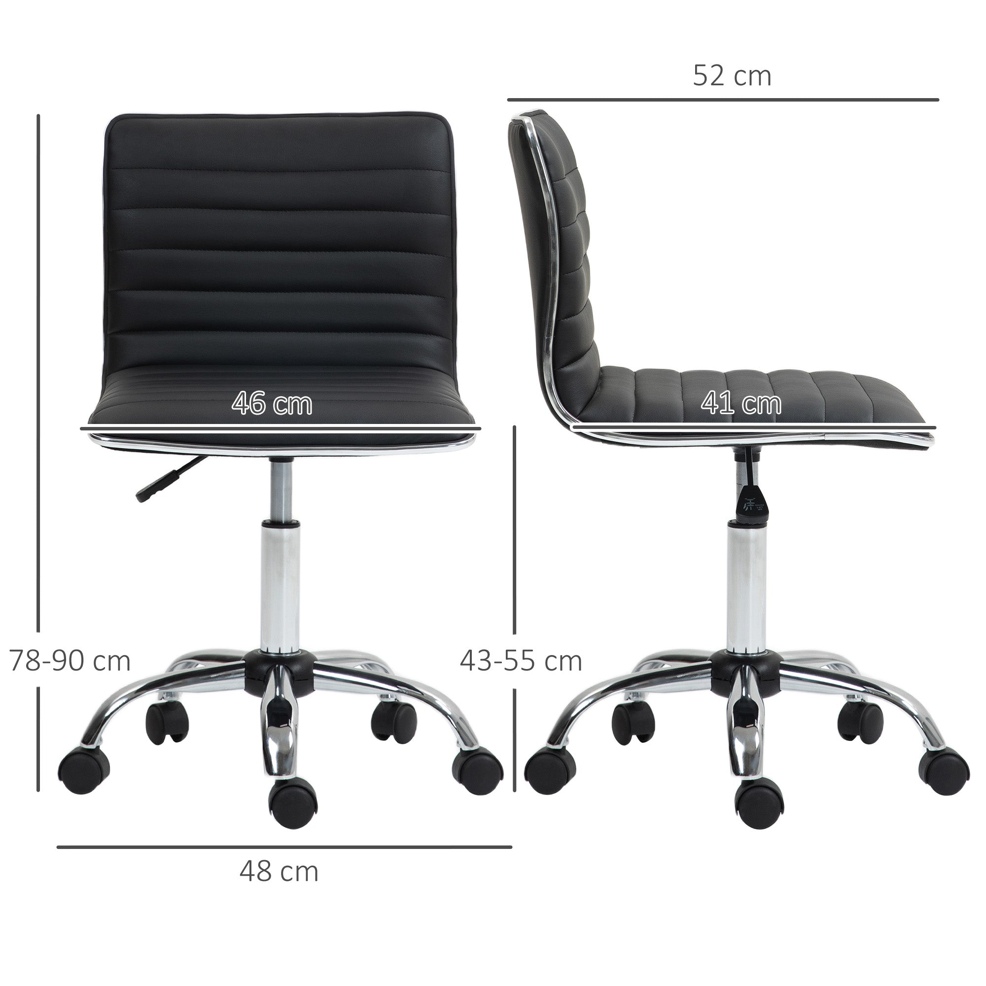 Ergonomic Office Chair in PU Leather with Adjustable Height, Swivel Seat and Wheels, Black