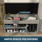 Space Saving Upholstered Shoe Cabinet with 3 Open Shelves with Concealed Space, Wooden, 80x30x45 cm, Black and Grey