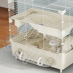 2-Tier, 3-Door Hamster Cage with Wheel and Tubes, Steel, PS and PP, 44.5x28x44 cm, Cream and White