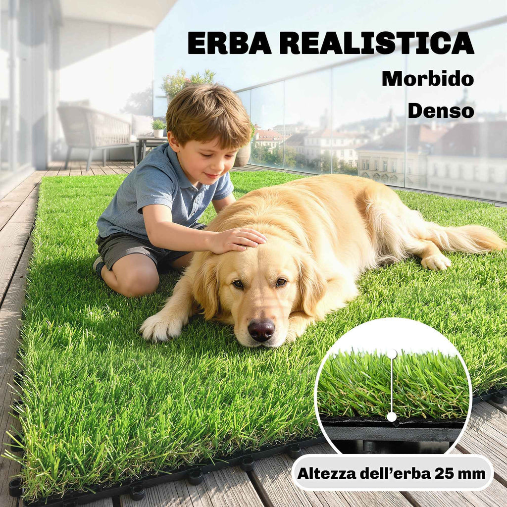 Outsunny 22 Pieces Synthetic Grass Mat, 30x30 cm, 25 mm Pile, Green