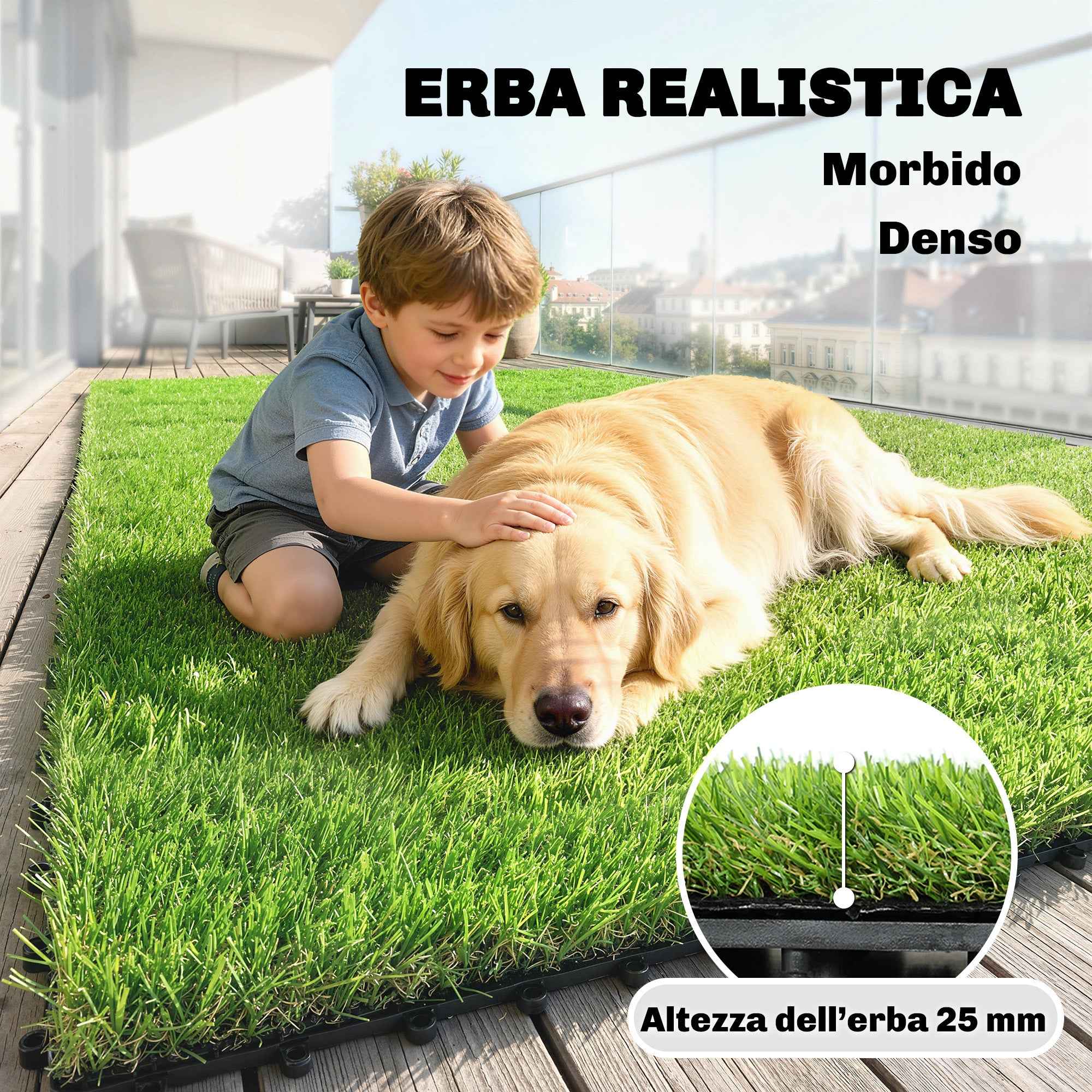 Outsunny 22 Pieces Synthetic Grass Mat, 30x30 cm, 25 mm Pile, Green