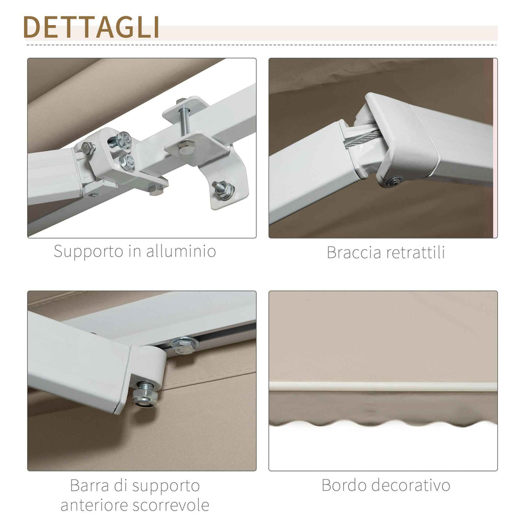 Outsunny 4x2.5m Hand-Cranked Roller Awning with Waterproof Cover, Metal and Aluminum, Beige
