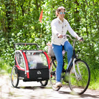 Kids Bike Trailer and Stroller, 2-in-1 Design with Brake, 5-Point Harness, Bicycle Trailer with Side Pockets, Reflectors and Flag, Red