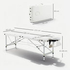 Portable Folding Professional Massage Table in White Aluminum 215x81x61-84cm