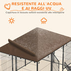 PawHut Metal and Oxford Fabric Dog Playpen with Bowl Door, 211x141x151 cm, Black and Brown