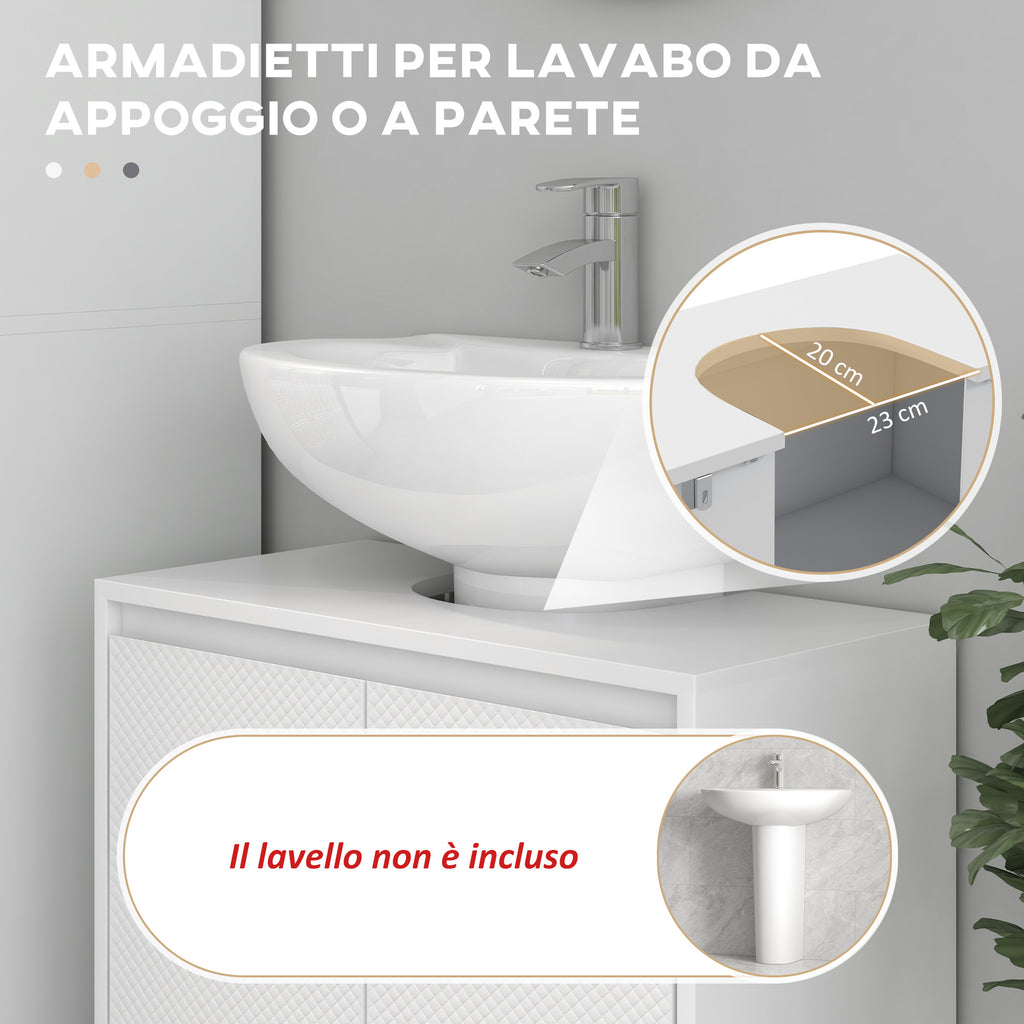 Bathroom Vanity Unit with 2 Decorated Doors and U-Cut for Pipes, 60x30x60cm, White