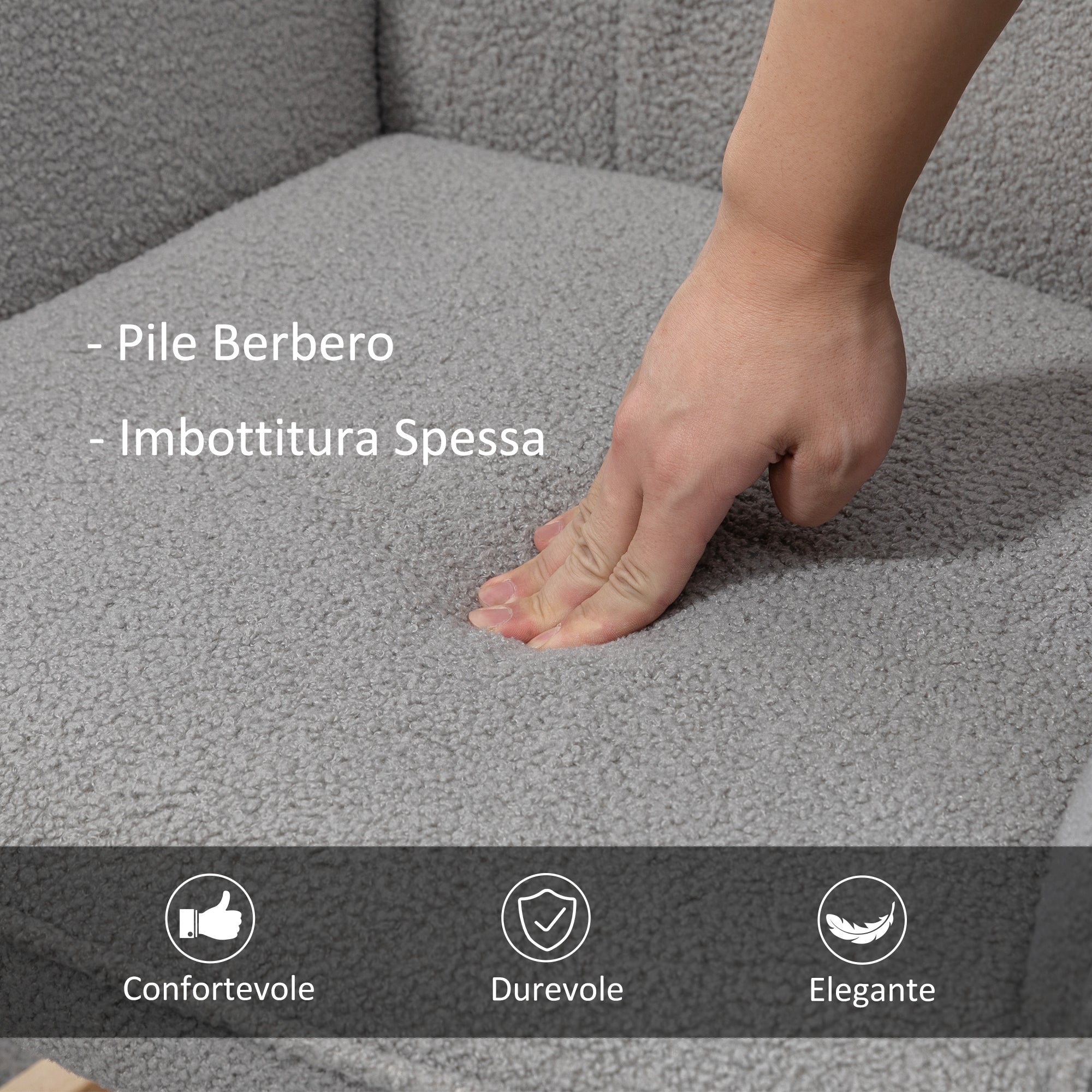 Upholstered Rocking Chair in Wood and Steel with Bouclé Upholstery, 71x98x101 cm, Grey