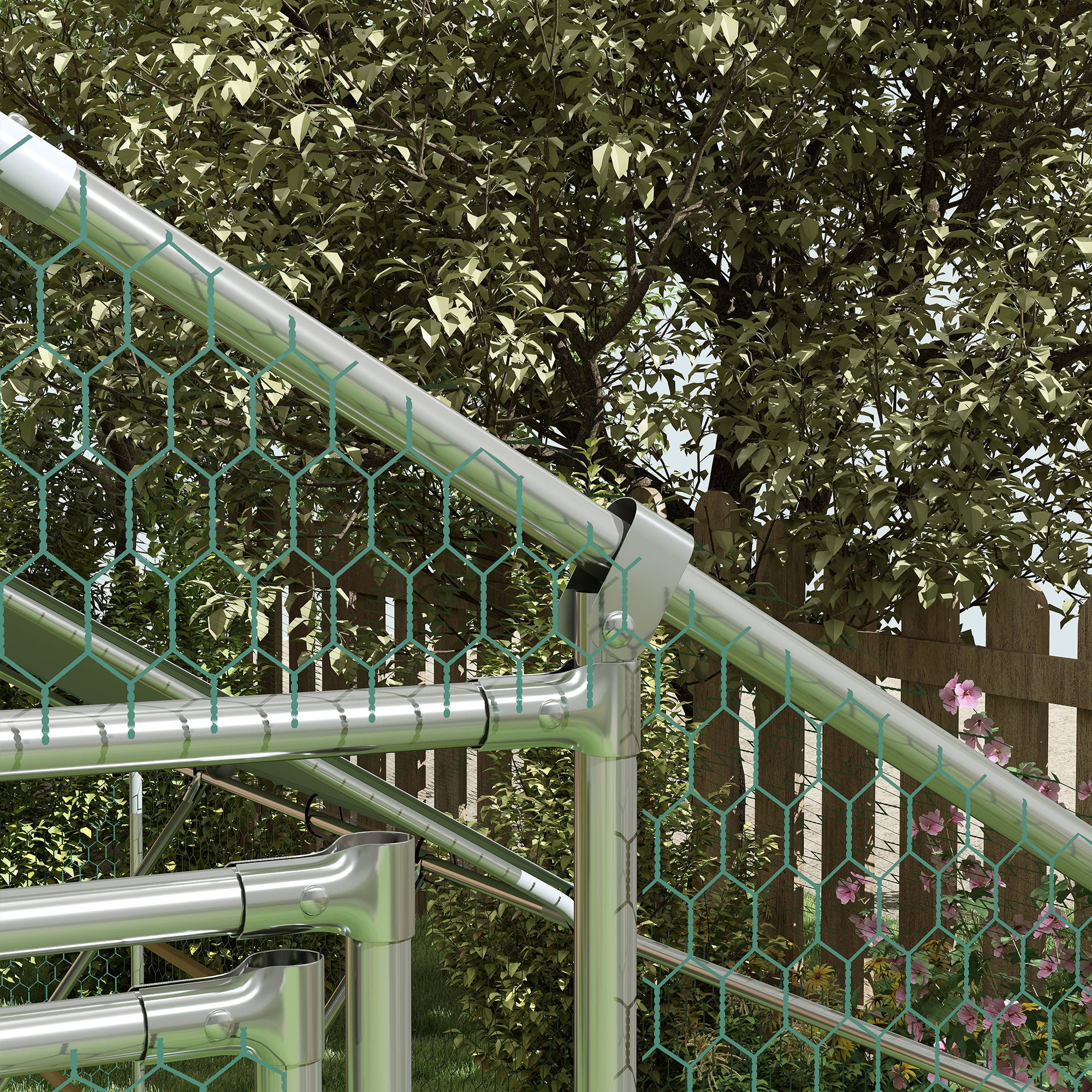 12m² Chicken Run for 12-18 Animals with Waterproof Roof, Feeder and Perch, 3x4x1.9m, Silver