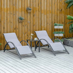 Outsunny Set of 2 Sun Loungers and Coffee Table with Glass Top, 59x169x66 cm, Light Grey