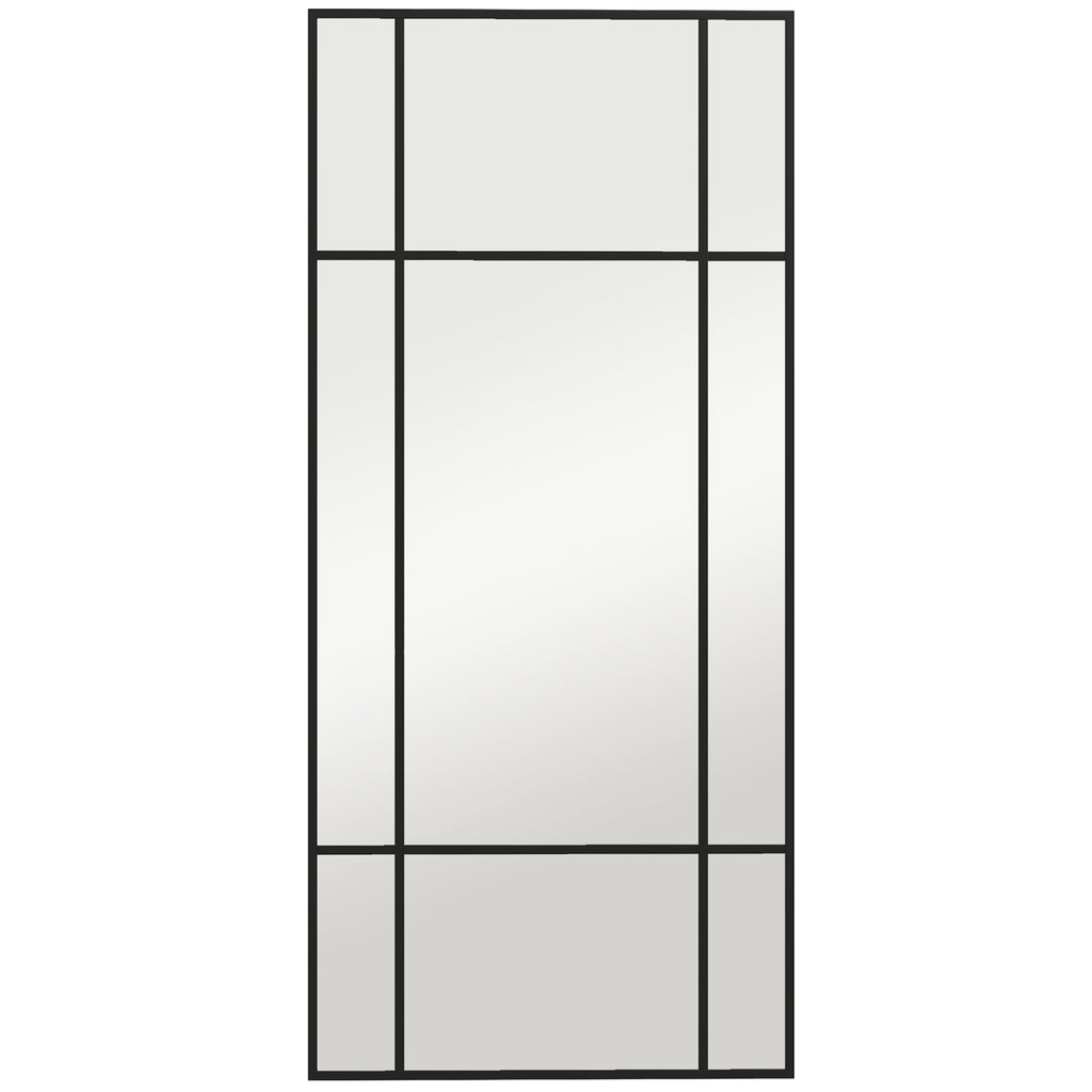 Window Style Wall Mirror with Vertical and Horizontal Mounting, 110x50cm, Black