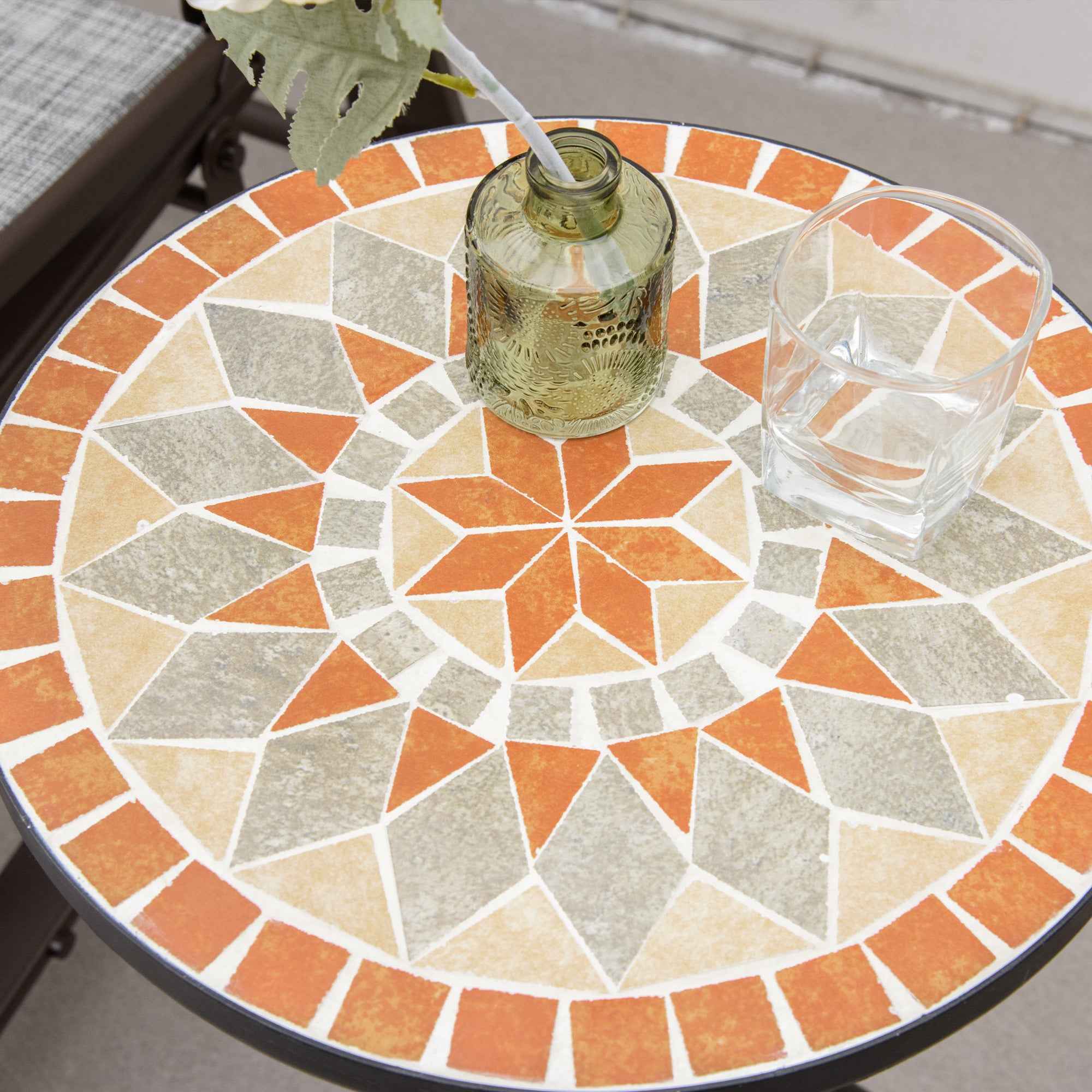 Outsunny Round Outdoor Coffee Table with Mosaic Ceramic Top, Metal, Ø35.5x53.5 cm, Multicolored