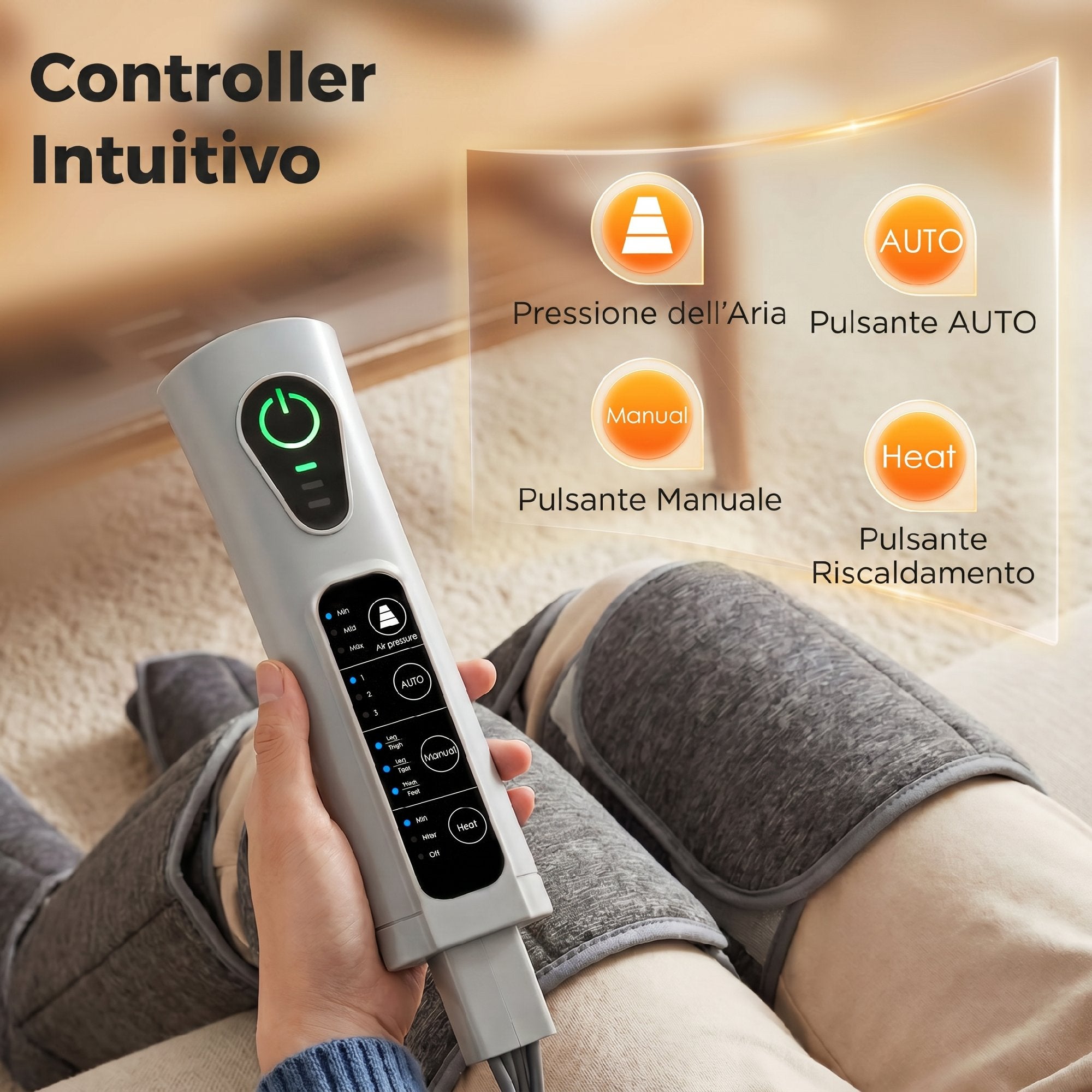HOMCOM Air Compression Leg Massager with 3 Modes, 3 Intensities, 2 Heat Levels, 77x96x12 cm, Grey