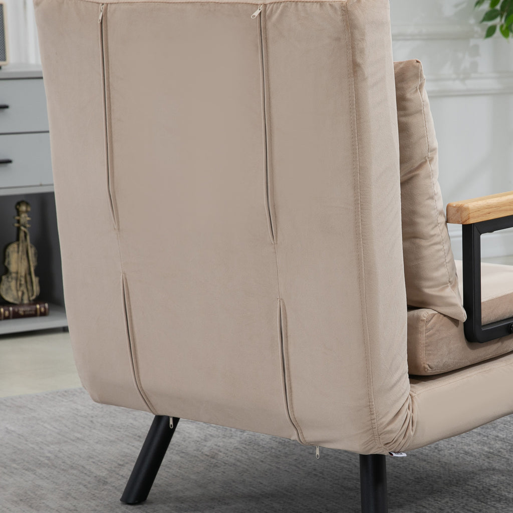 3-in-1 Reclining Armchair with Cushion, Velvet Fabric, 63x73x81 cm, Beige